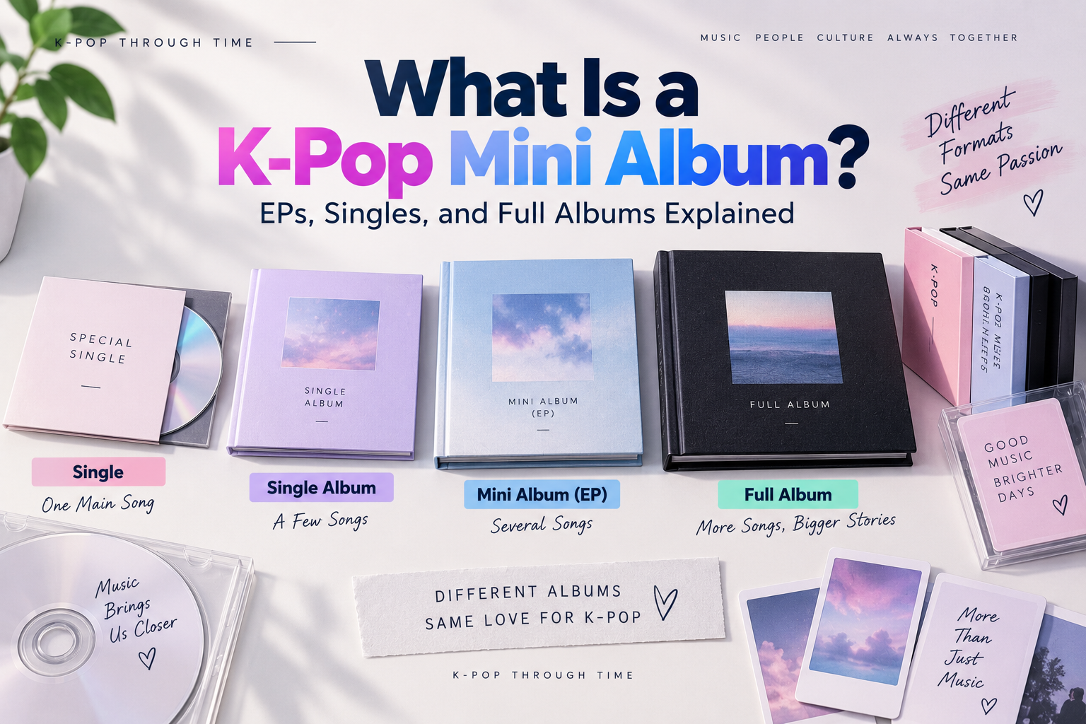 K-pop mini album explained with single, single album, mini album EP, and full album formats