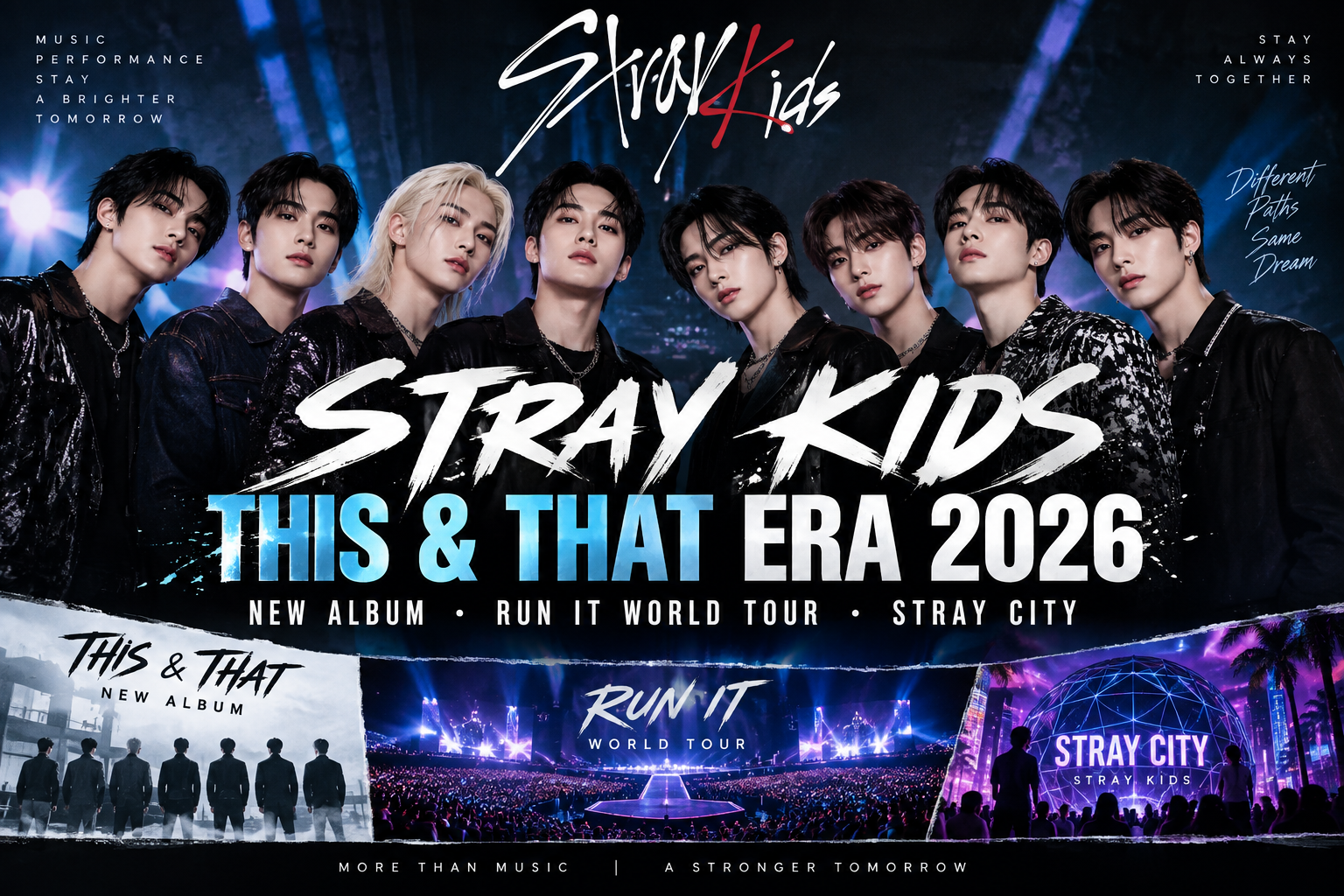 Stray Kids THIS & THAT Era 2026 featuring the new album, RUN IT World Tour, and STRAY CITY